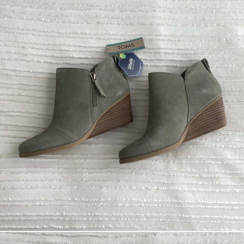 TOMS Sage Green Wedge Ankle Booties
